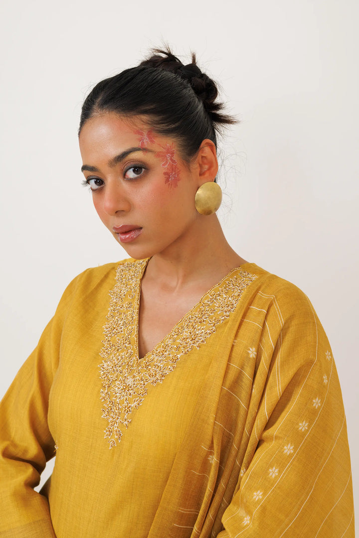 Kurtis Set mustard | A Blend of soft-silk and thread digital print for Style