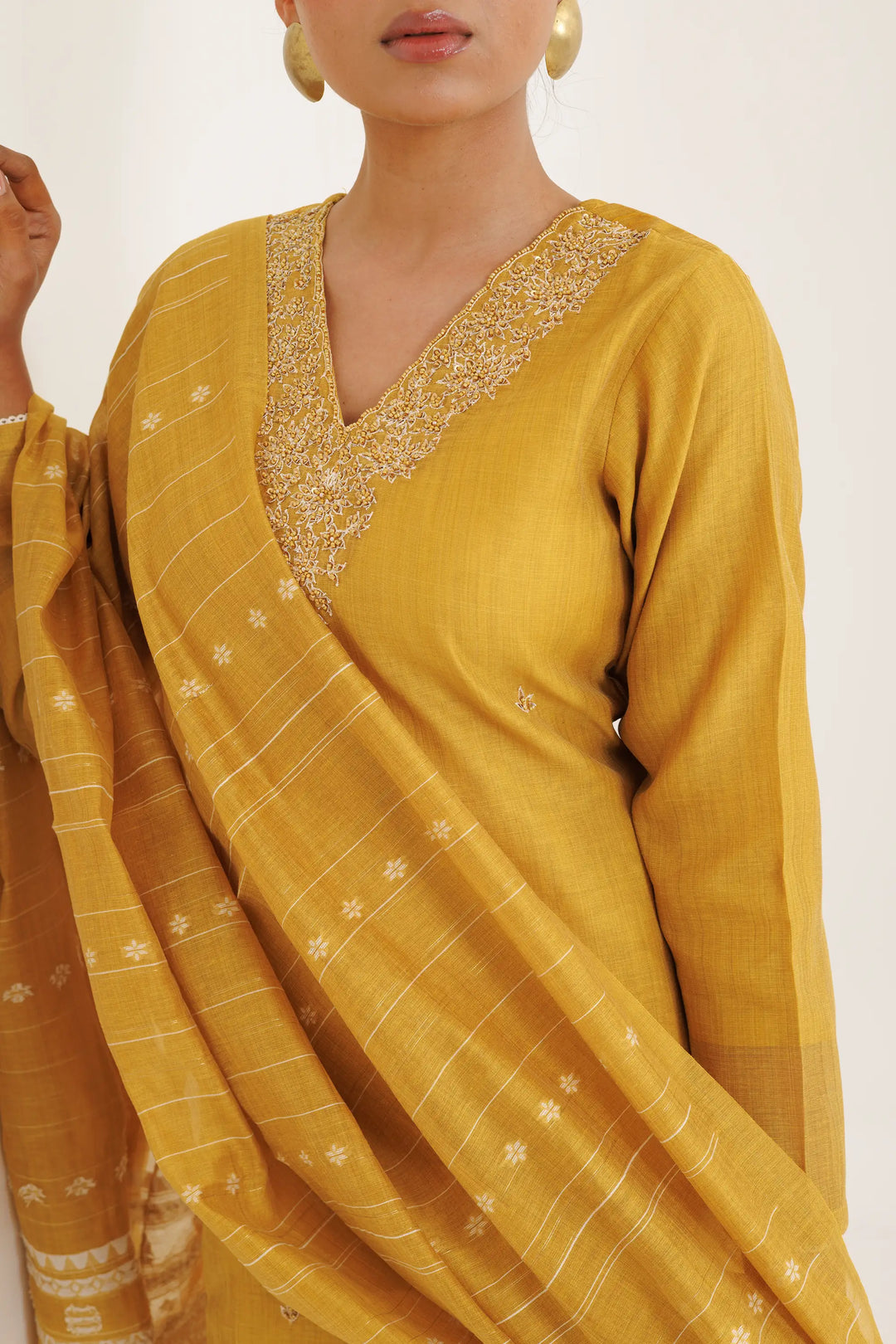 Kurtis Set mustard | A Blend of soft-silk and thread digital print for Style