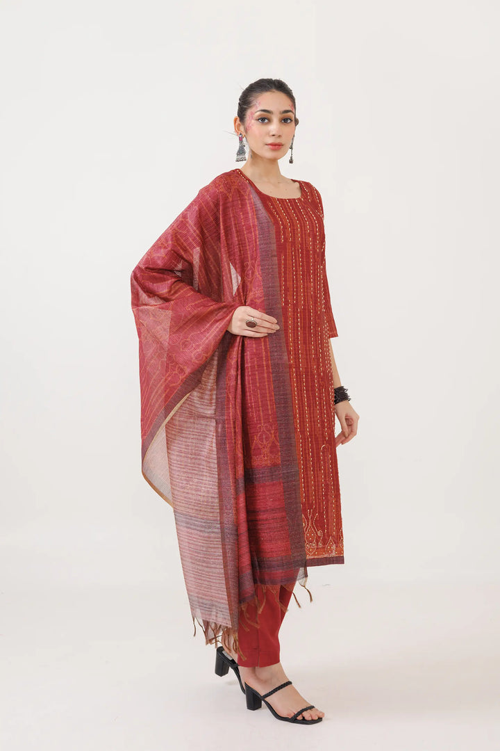 Kurtis Set bright-red | A Blend of chanderi and digital printed hand work for St