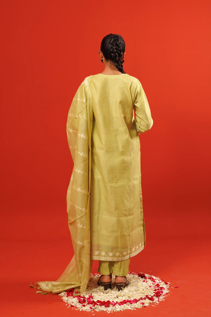 Kurtis Set in green | Perfect hand work motifs with chanderi-silk