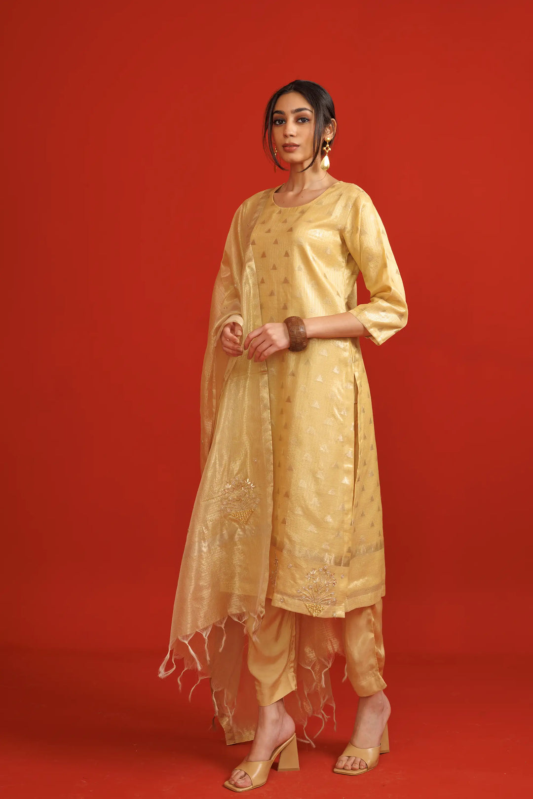 Salwar Kameez beige | A Blend of banarasi-silk and jacquard weaving designer for