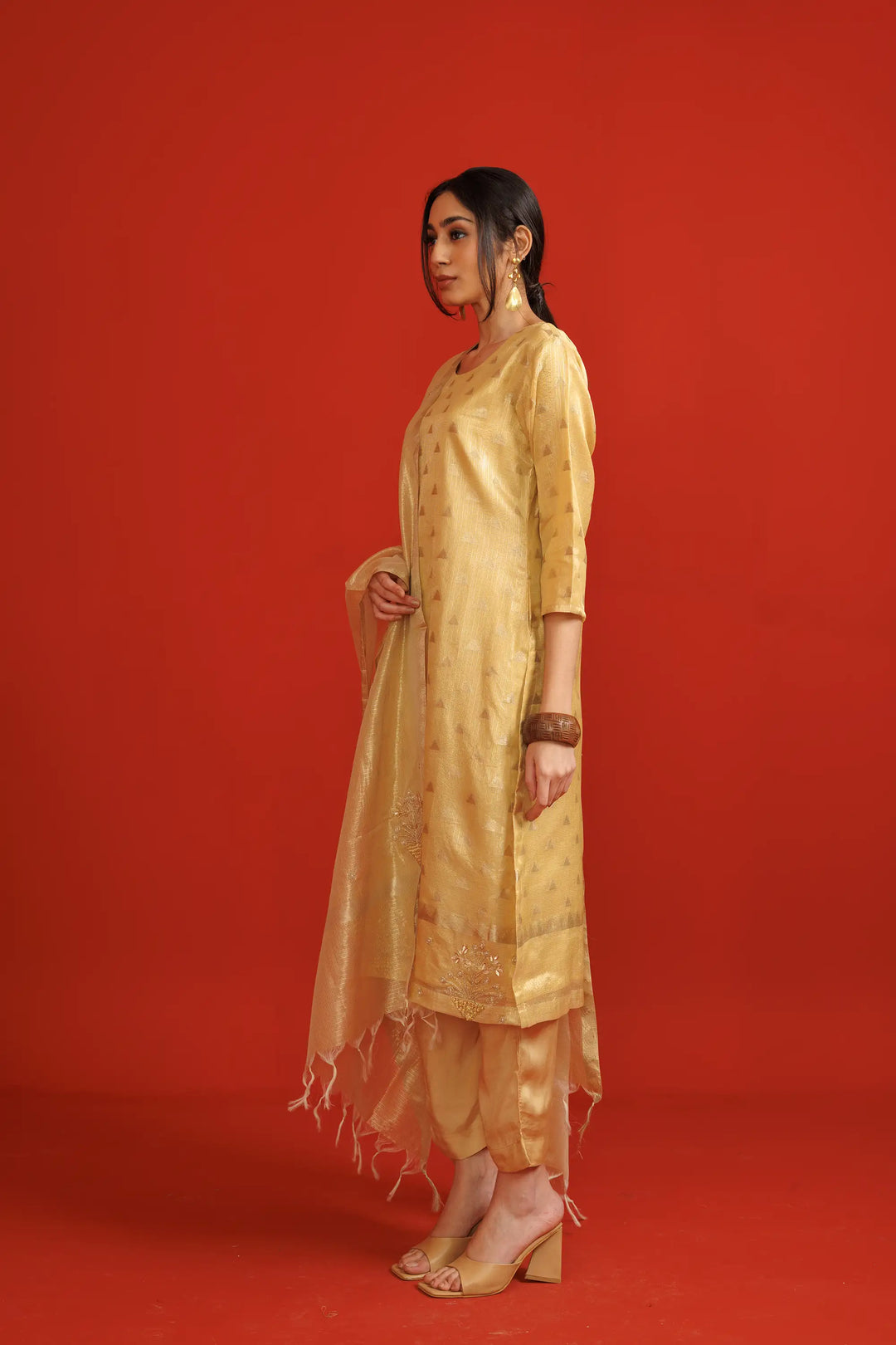 Salwar Kameez beige | A Blend of banarasi-silk and jacquard weaving designer for