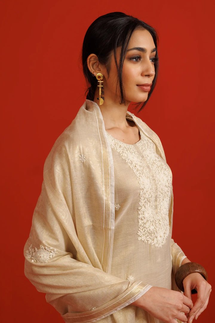 Kurtis Set cream | A Blend of linen and khat work embroidery work for Style