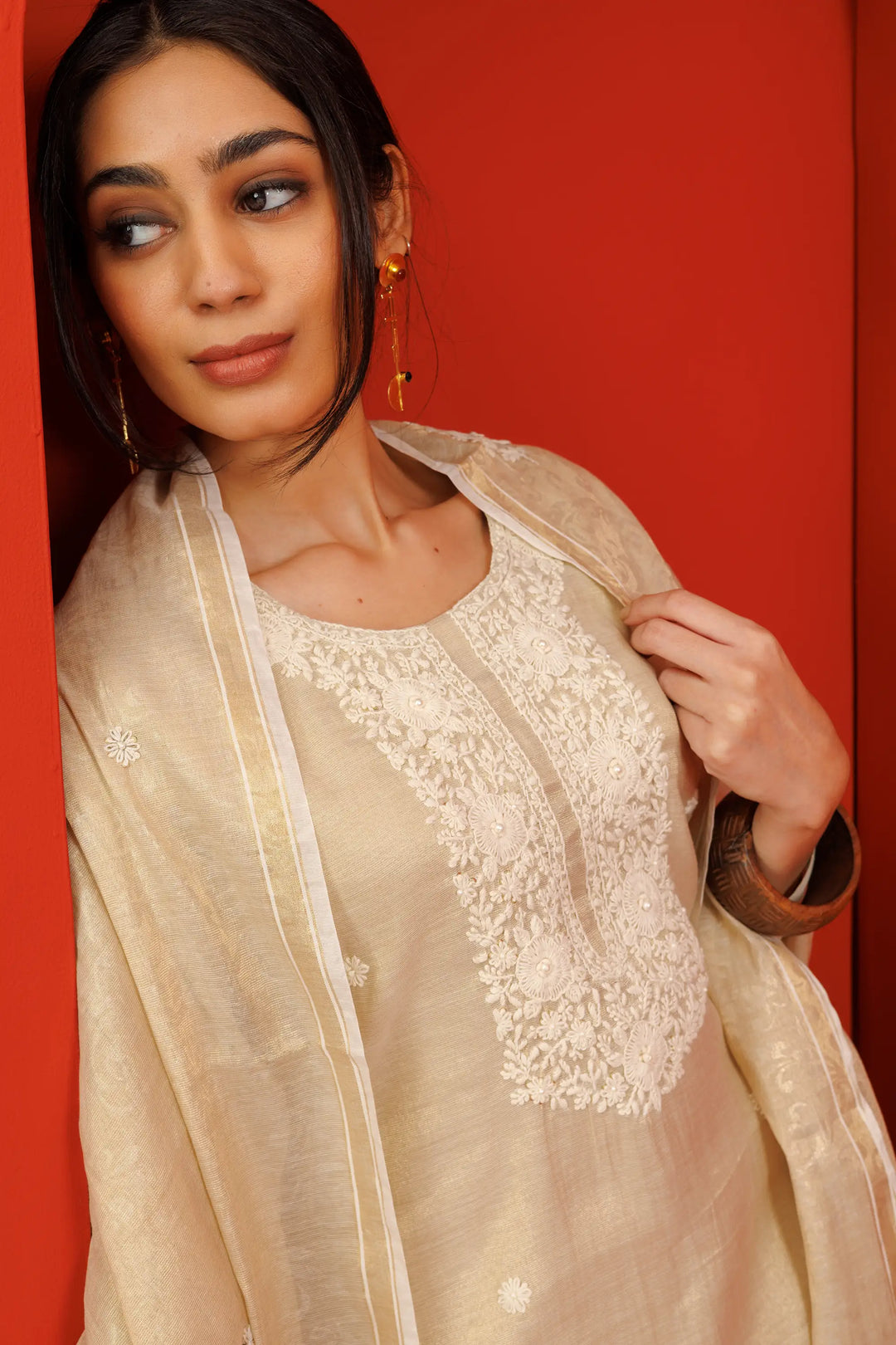 Kurtis Set cream | A Blend of linen and khat work embroidery work for Style