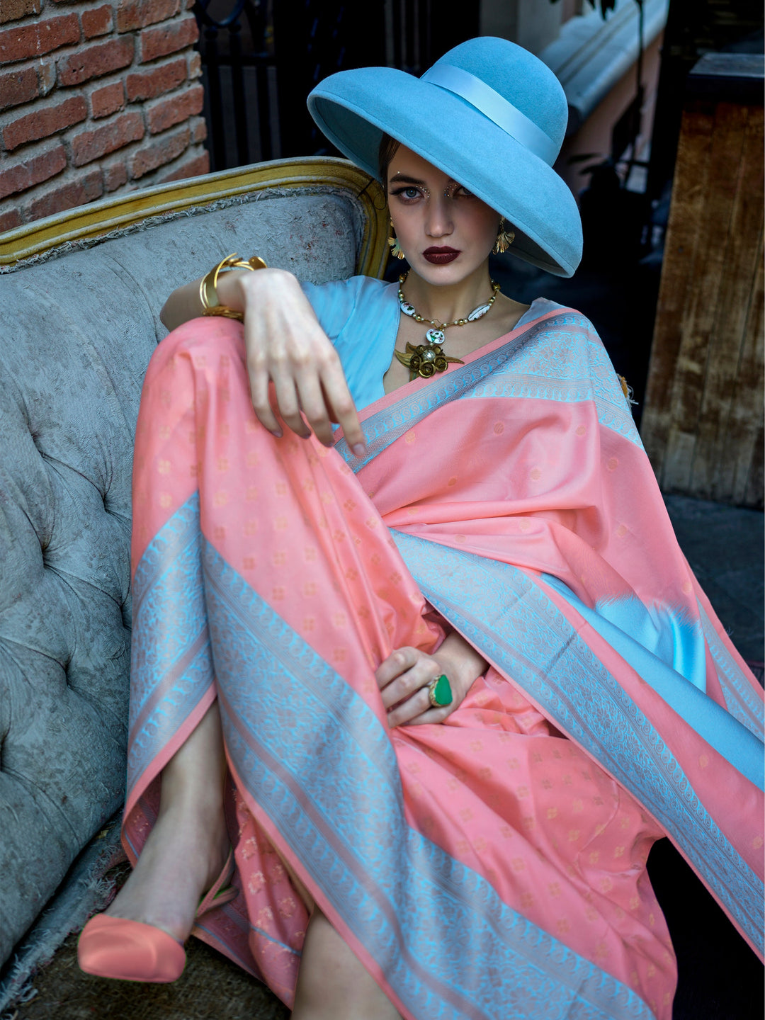 Vibrant color luxurious fabric exclusive attire crafted for elegance and style.