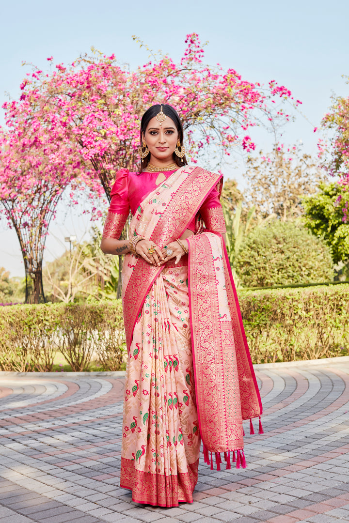 Premium Dark Peach Kanjivaram Soft Silk Saree with intricate design and elegant finish.