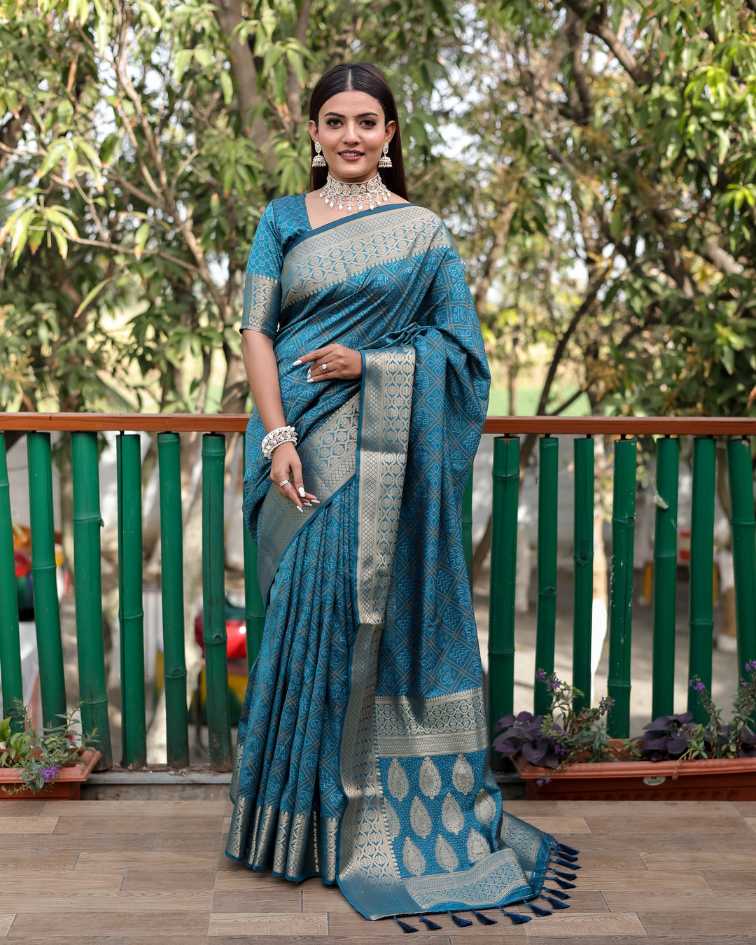 This fancy saree in blue showcases heritage craftsmanship with modern elegance, perfect for any festive occasion.