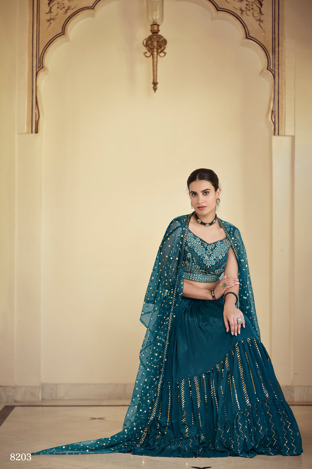 Bridal Lehenga in Bottle Green | Party Wear Lehenga with Sequins Work