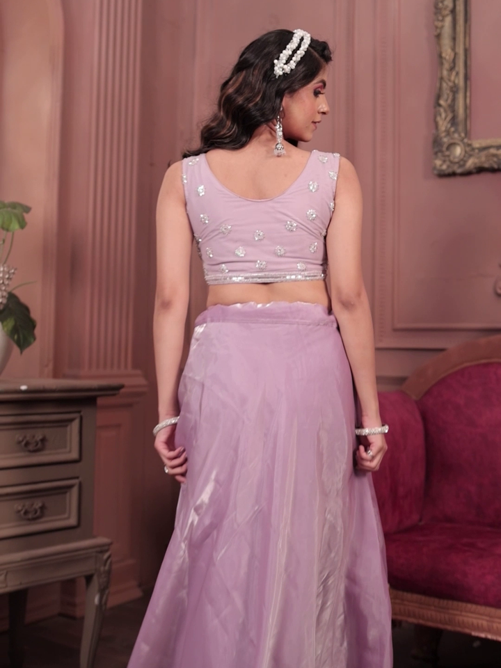 Gorgeous jimmichu lehenga set featuring a beautiful floral crop top for festive occasions.