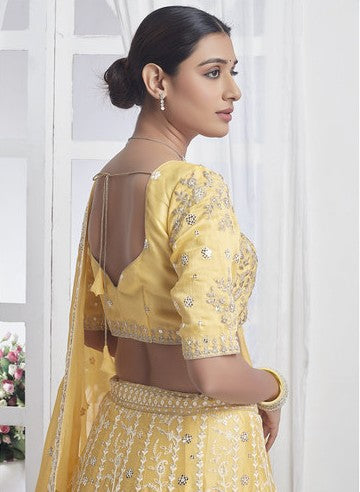 Elegant Yellow Embroidered Lehenga | Stunning Chiffon Bridal Outfit