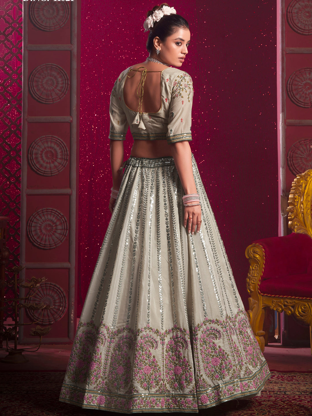 Beautiful Cream Embroidered Silk Wedding Lehenga Choli With Dupatta