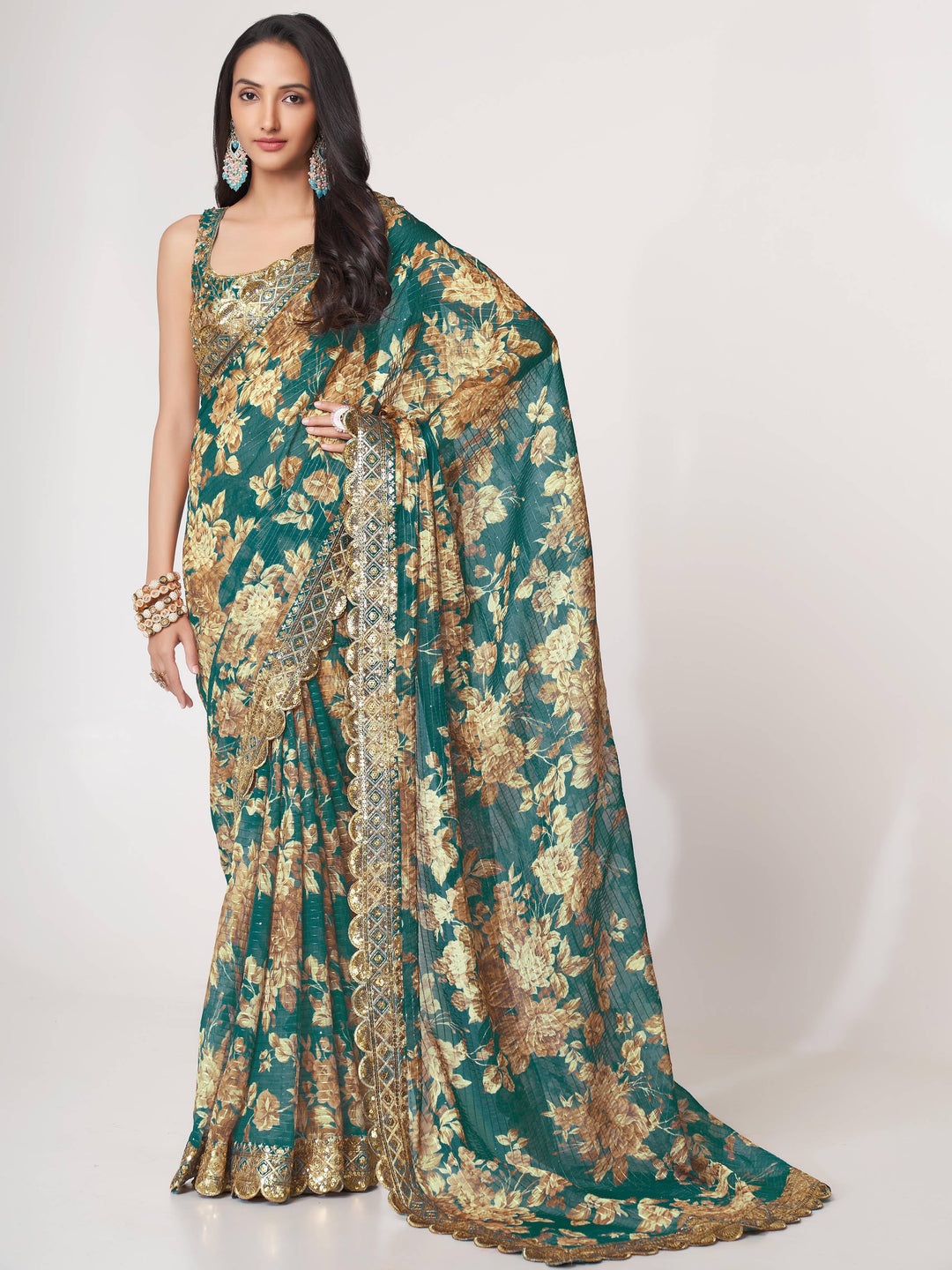 Blue luxurious fabric saree crafted for elegance and style.