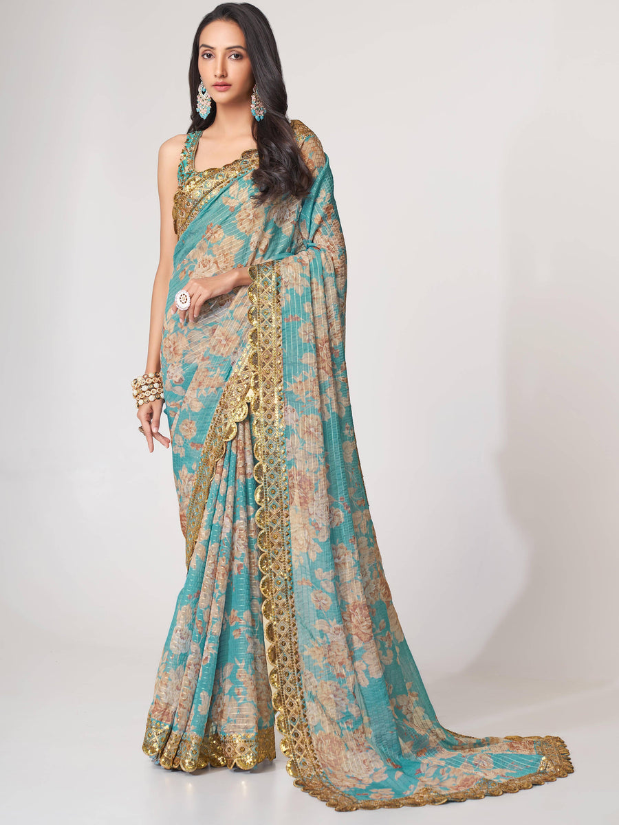 Blue luxurious fabric saree crafted for elegance and style.