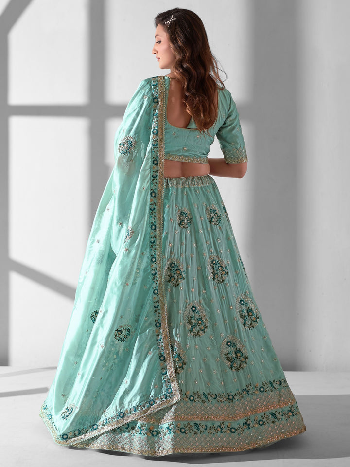 Turquoise Organza Bridesmaid Lehenga | Embroidered Lehenga Choli Set