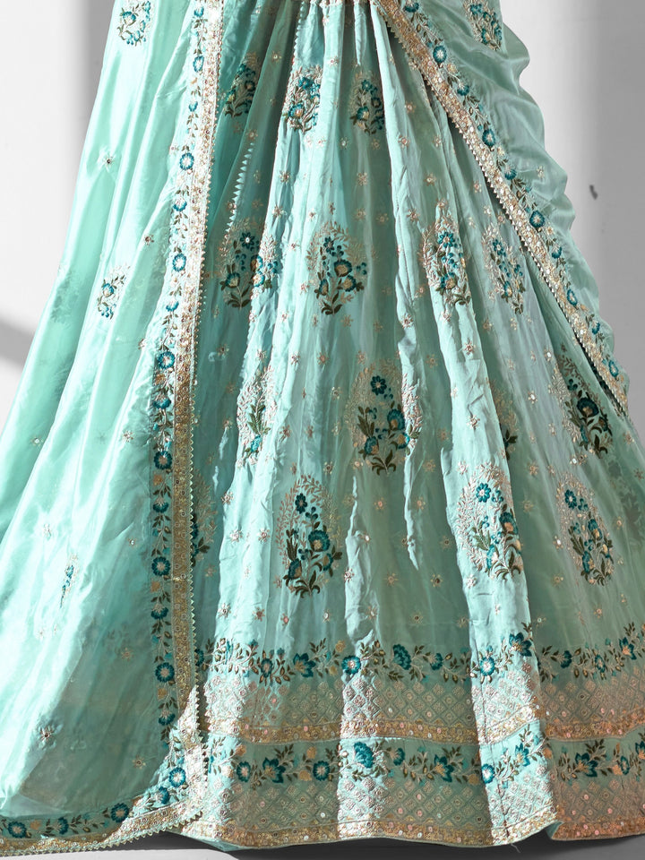 Turquoise Organza Bridesmaid Lehenga | Embroidered Lehenga Choli Set