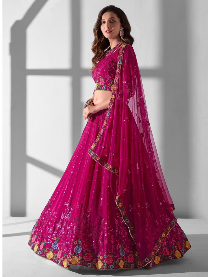 Rani Pink Wedding Lehenga Choli | Multi-Embroidered Georgette Set