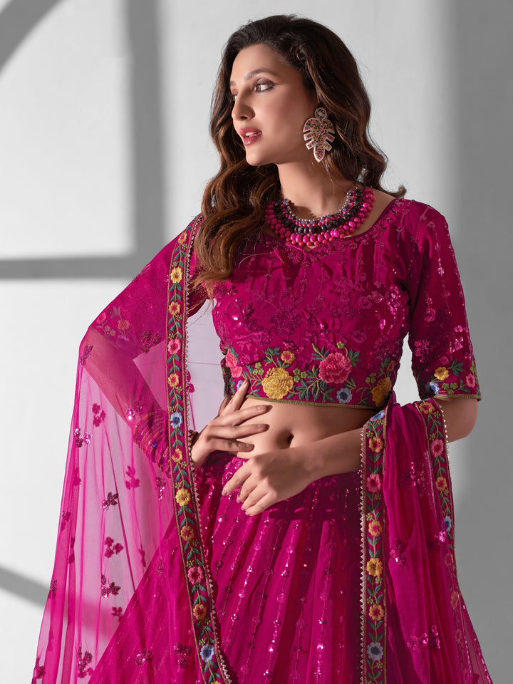 Rani Pink Wedding Lehenga Choli | Multi-Embroidered Georgette Set