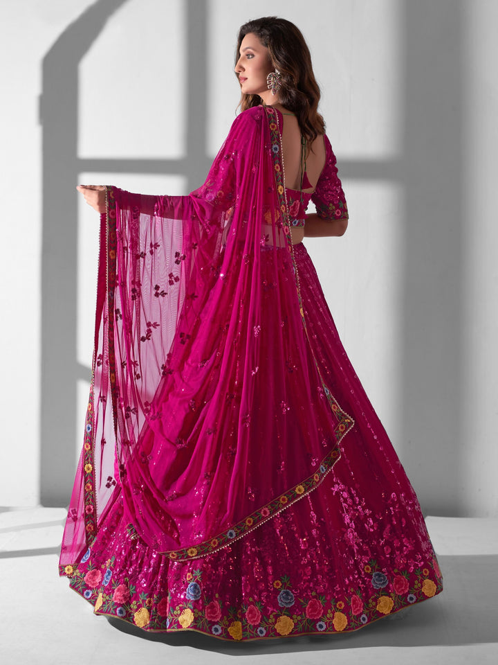 Rani Pink Wedding Lehenga Choli | Multi-Embroidered Georgette Set