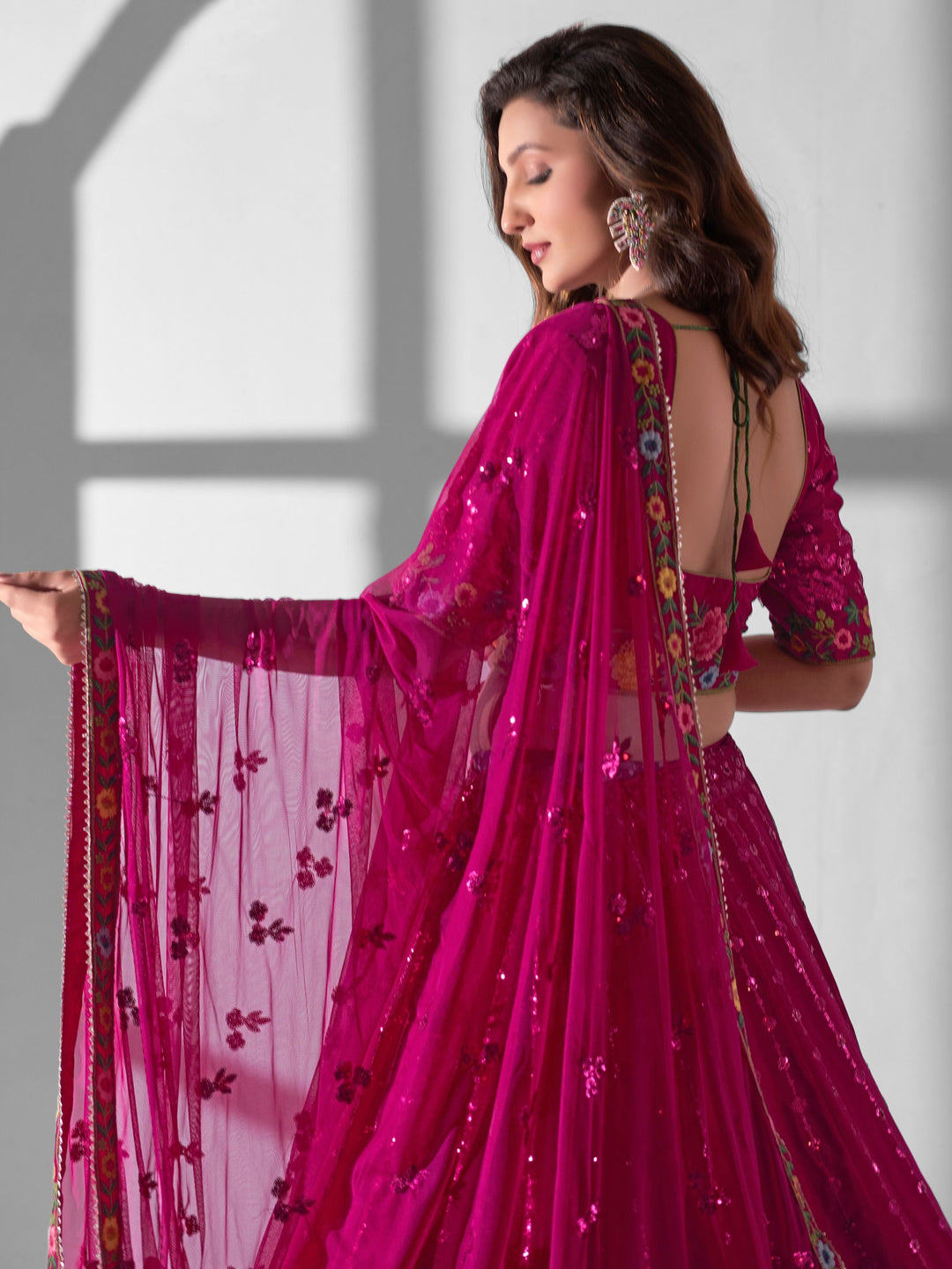 Rani Pink Wedding Lehenga Choli | Multi-Embroidered Georgette Set