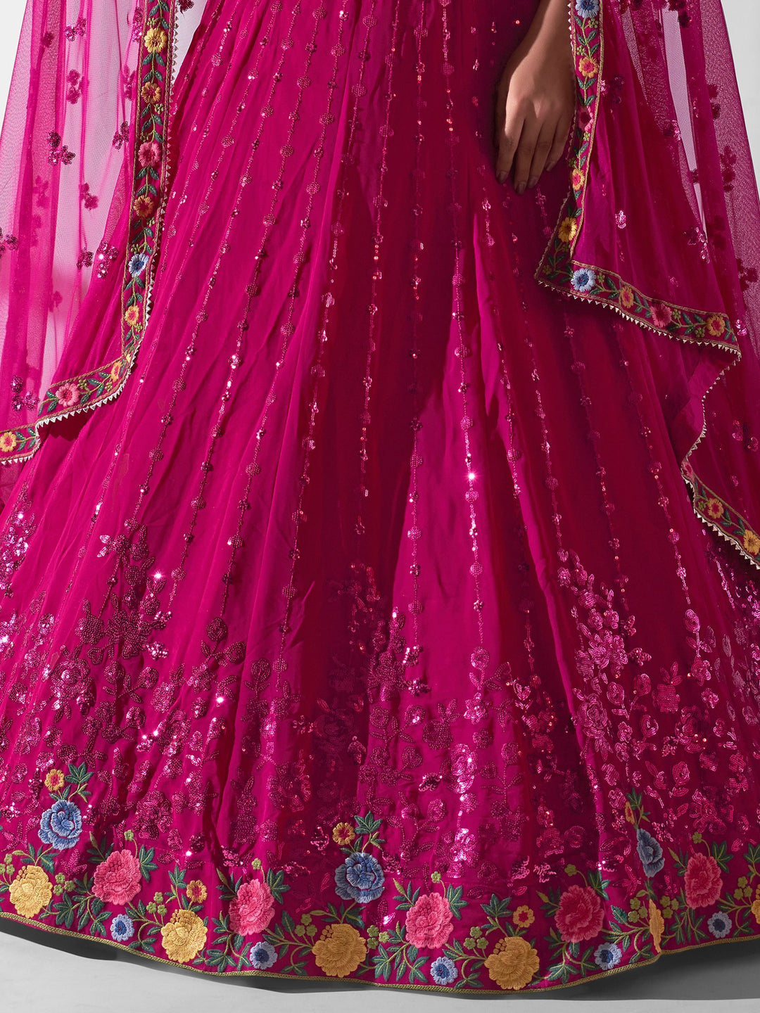 Rani Pink Wedding Lehenga Choli | Multi-Embroidered Georgette Set