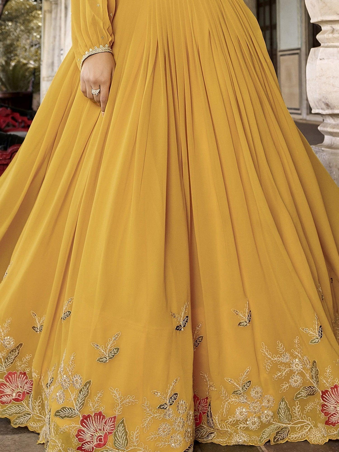 Elegant Yellow Crop Top Lehenga | Fully Stitched Georgette Lehenga