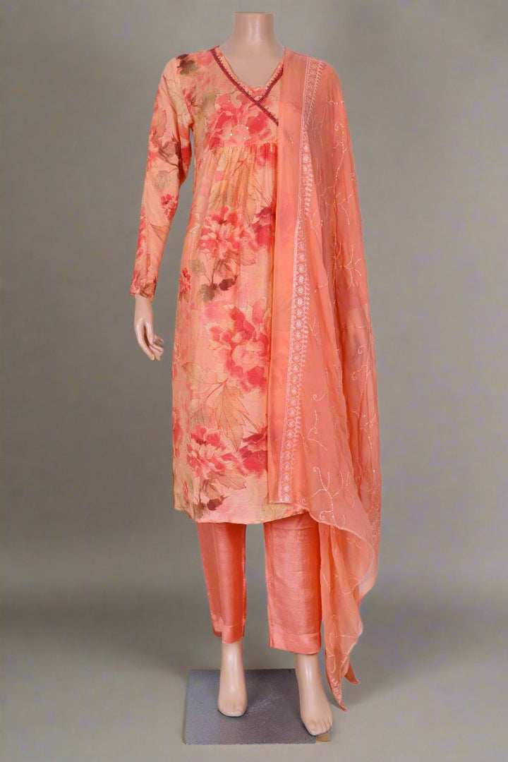 Chic orange kurti set for women, perfect for casual wear and festive occasions, showcasing timeless elegance.