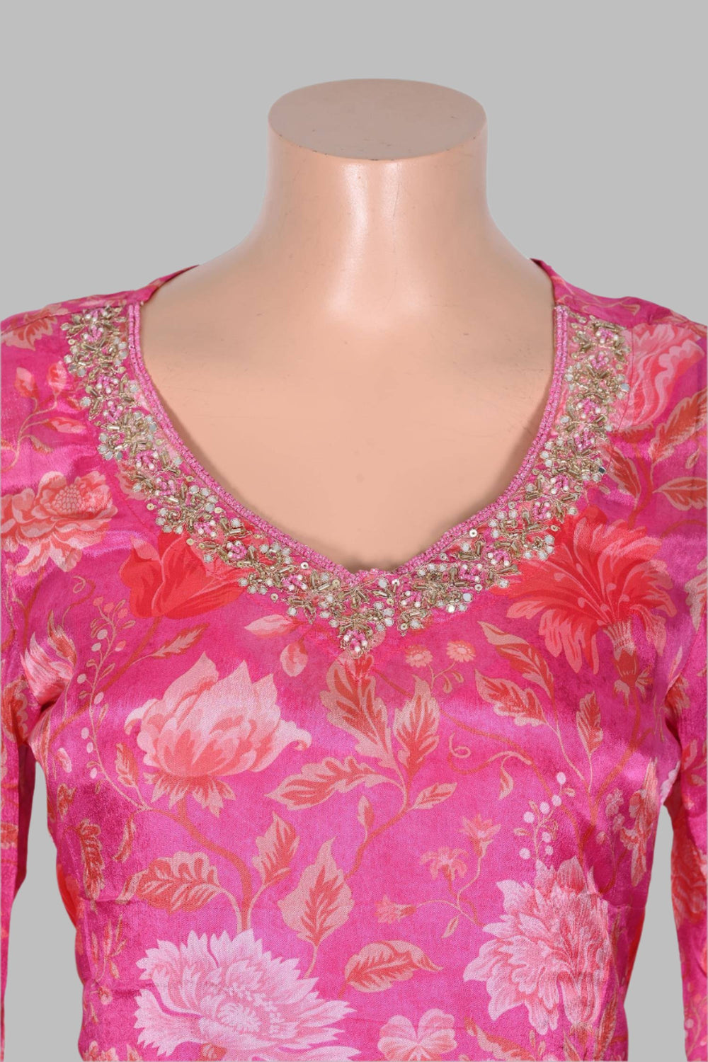 Women’s stylish pink kurta set with chinon silk kurti and chiffon dupatta, perfect for festive occasions and casual outings