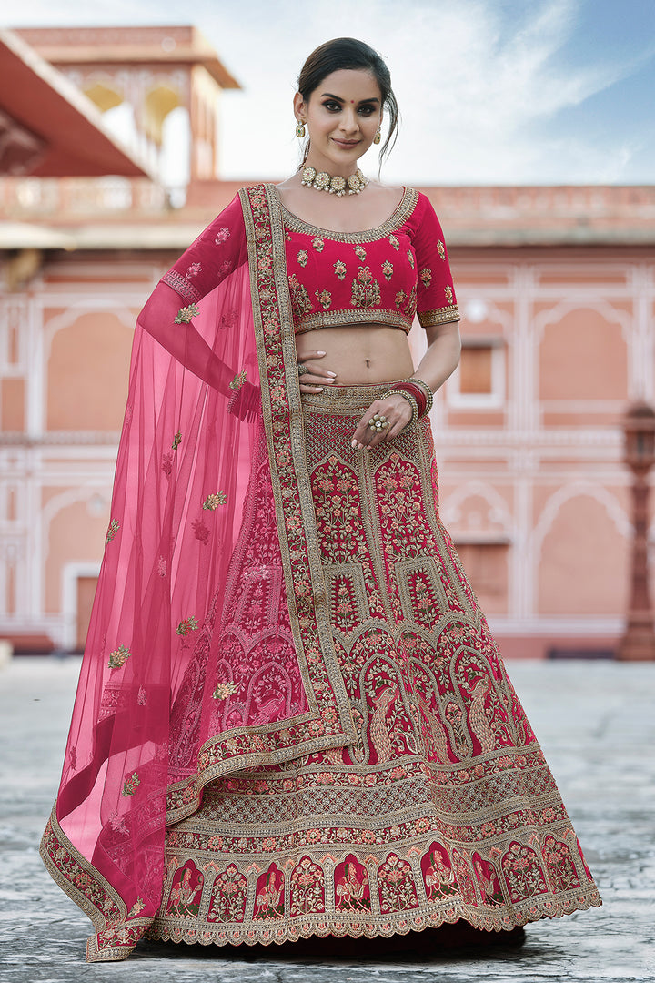 Pink Velvet Bridal Lehenga | Indian Lehenga Choli Set for Women