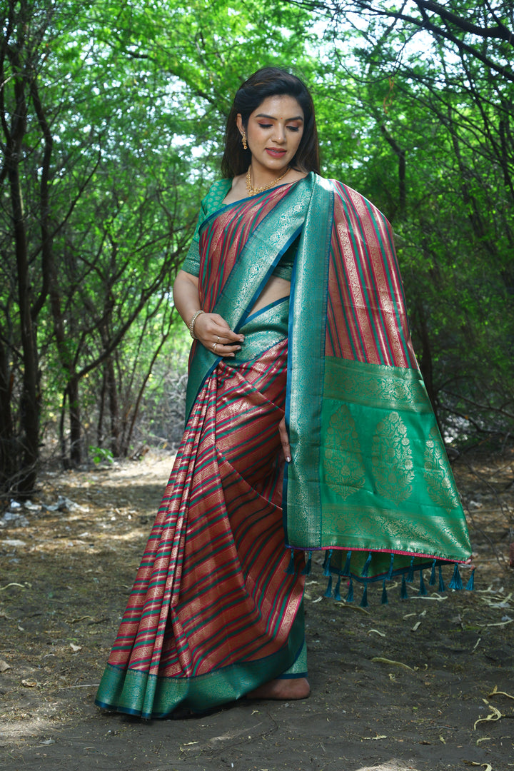 Elegant Maroon Leheriya Soft Silk Saree featuring Zari weaving and beautiful border, perfect for weddings.