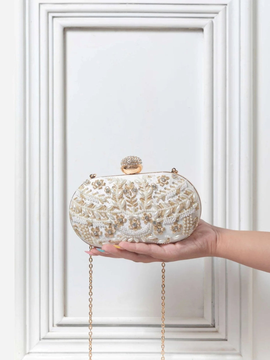 Elizah Zardozi Hand Embroidered Clutch | Luxury Raw Silk Evening Bag