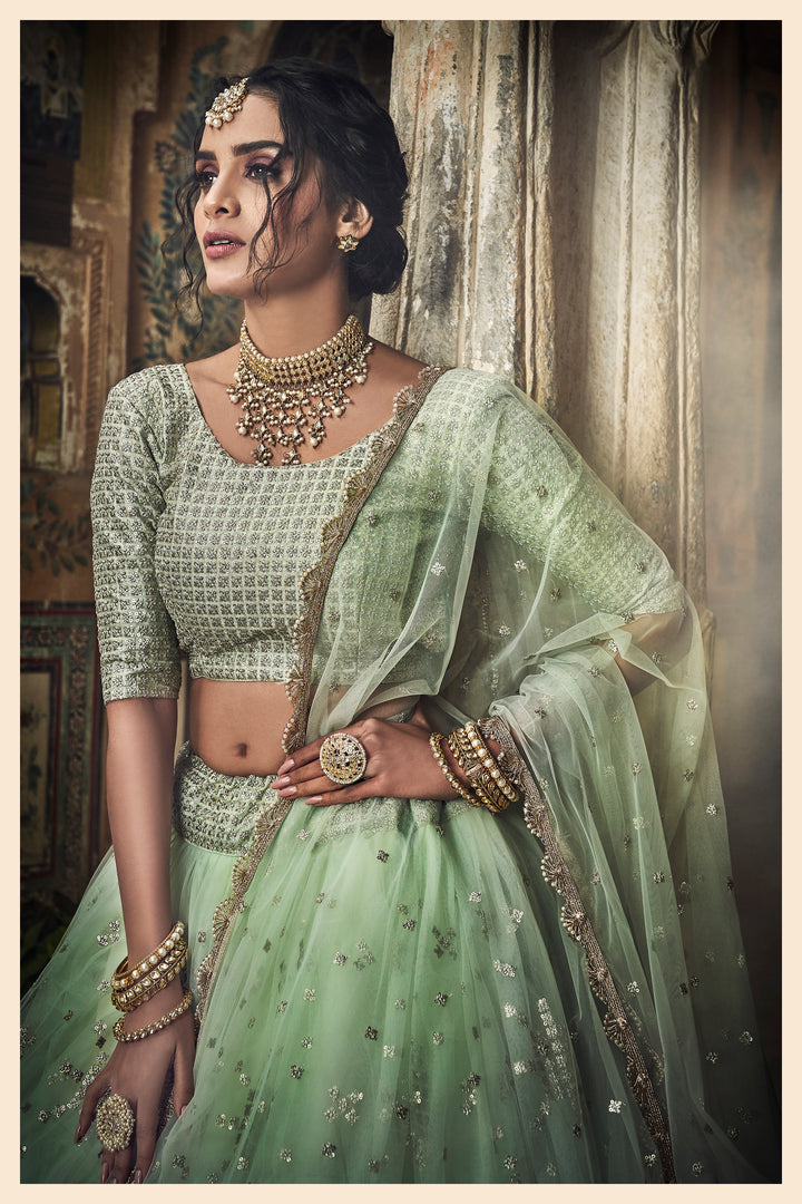 Sea Green Art Silk Lehenga Choli | Bridal Wear for Weddings