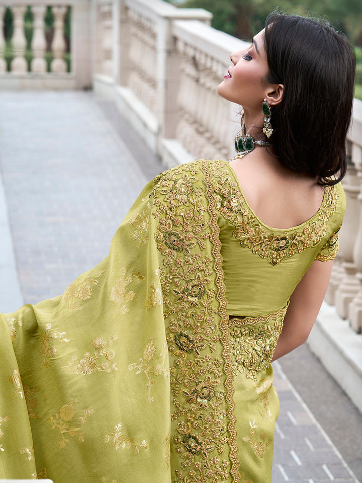 Vibrant color luxurious fabric exclusive attire crafted for elegance and style.