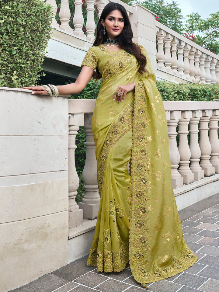 Green silk saree crafted for elegance and style.