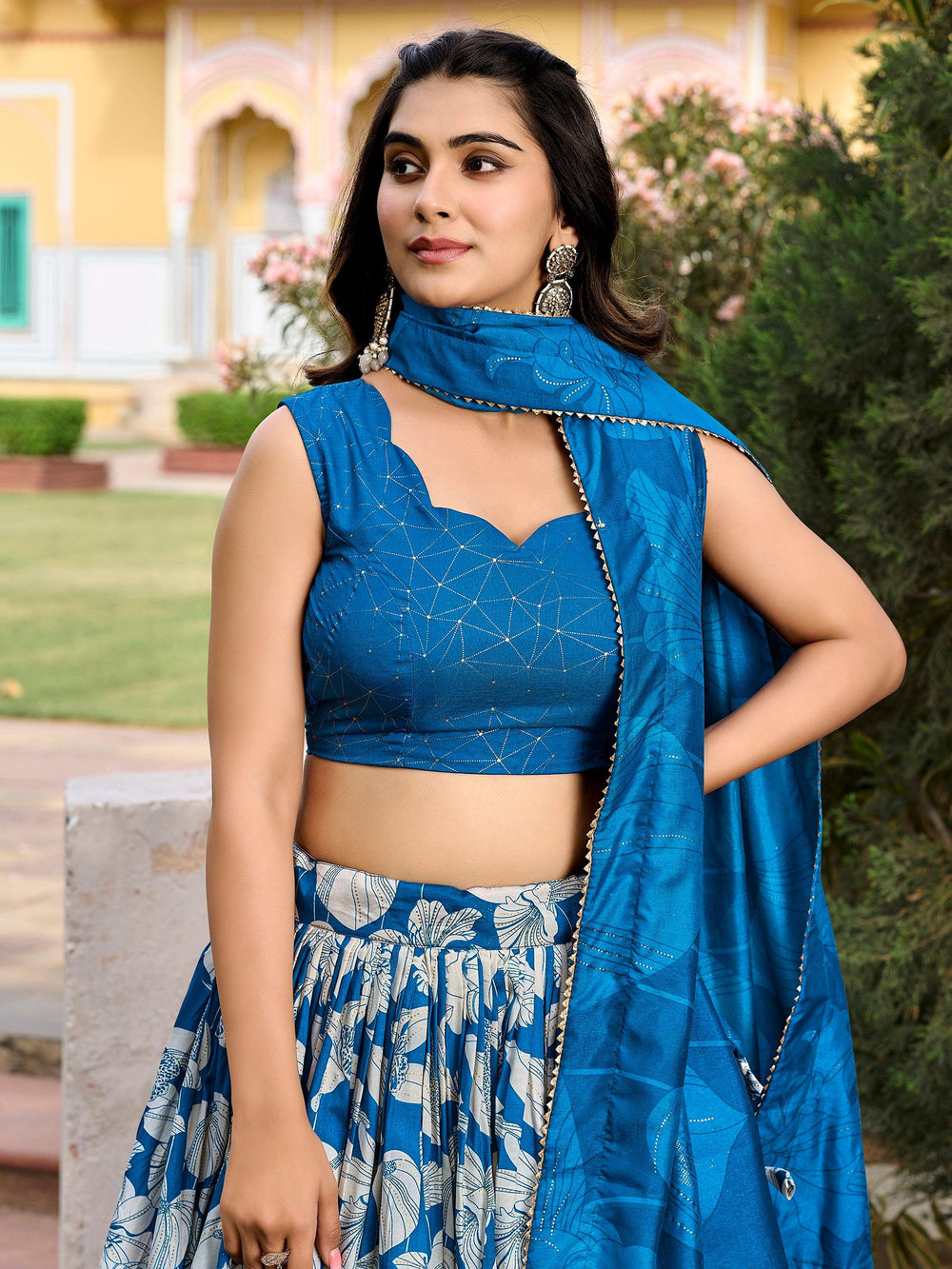 Alluring Blue Floral Printed Tussar Silk Festival Wear Lehenga Choli