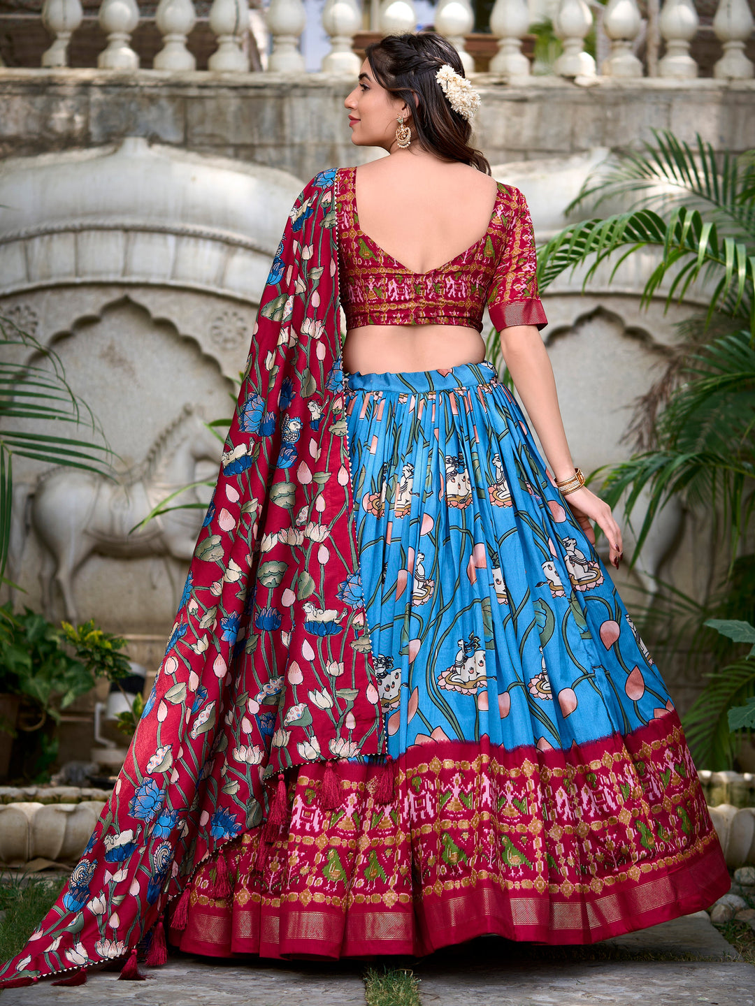 Wonderful Sky-Blue Patola Printed Silk Festival Wear Lehenga Choli