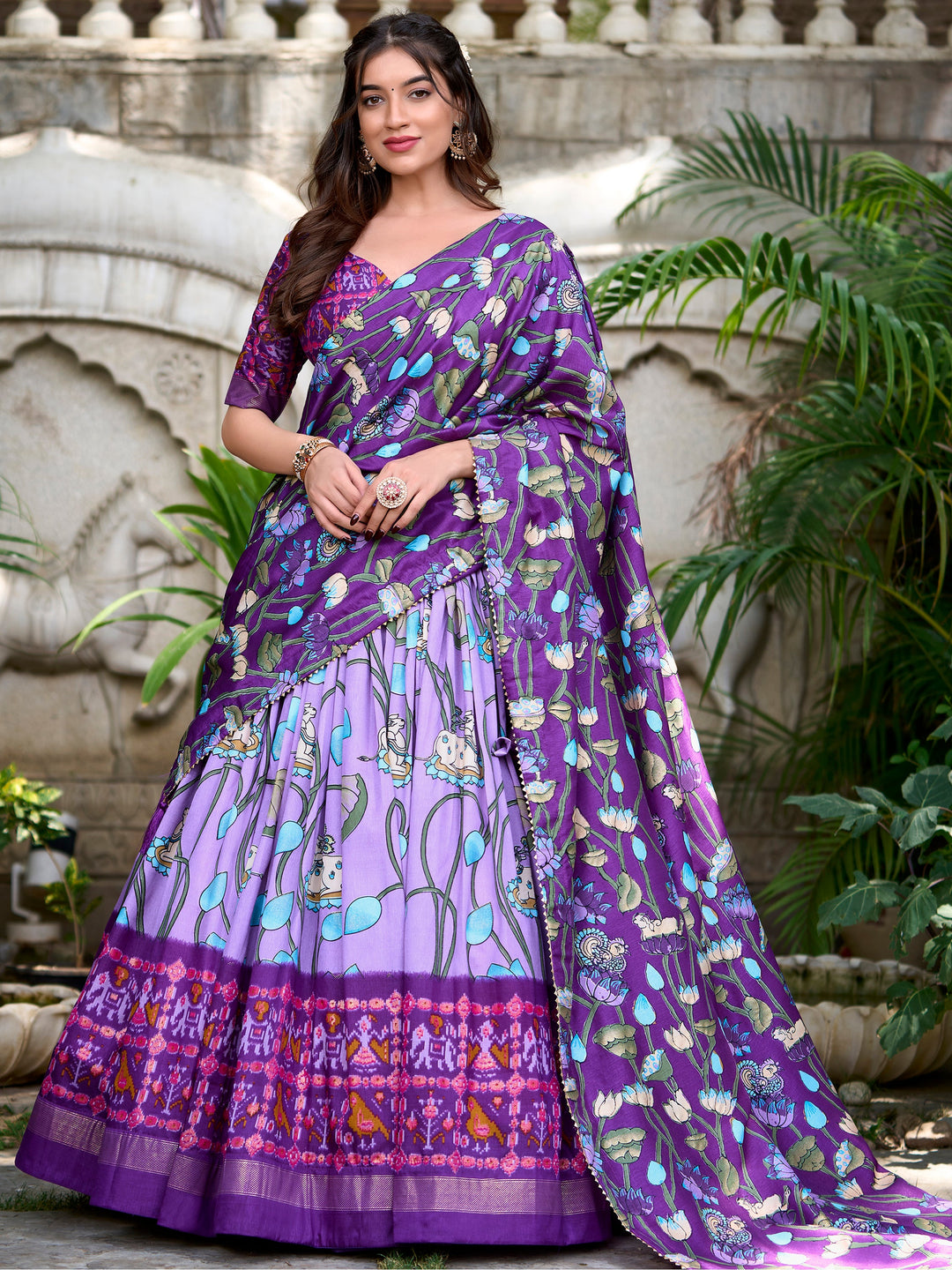 Incredible Lavender Patola Printed Silk Traditional Lehenga Choli