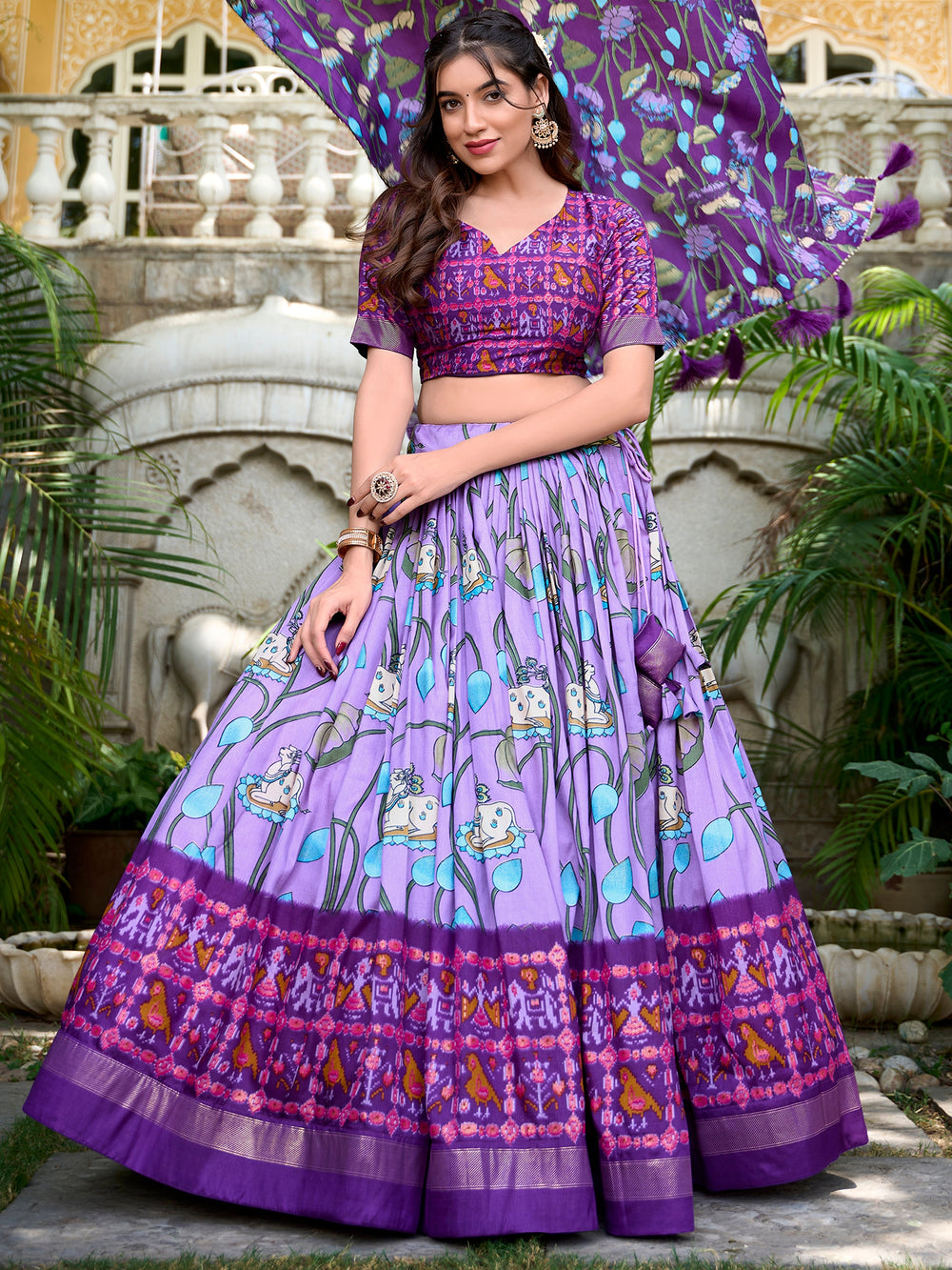 Incredible Lavender Patola Printed Silk Traditional Lehenga Choli