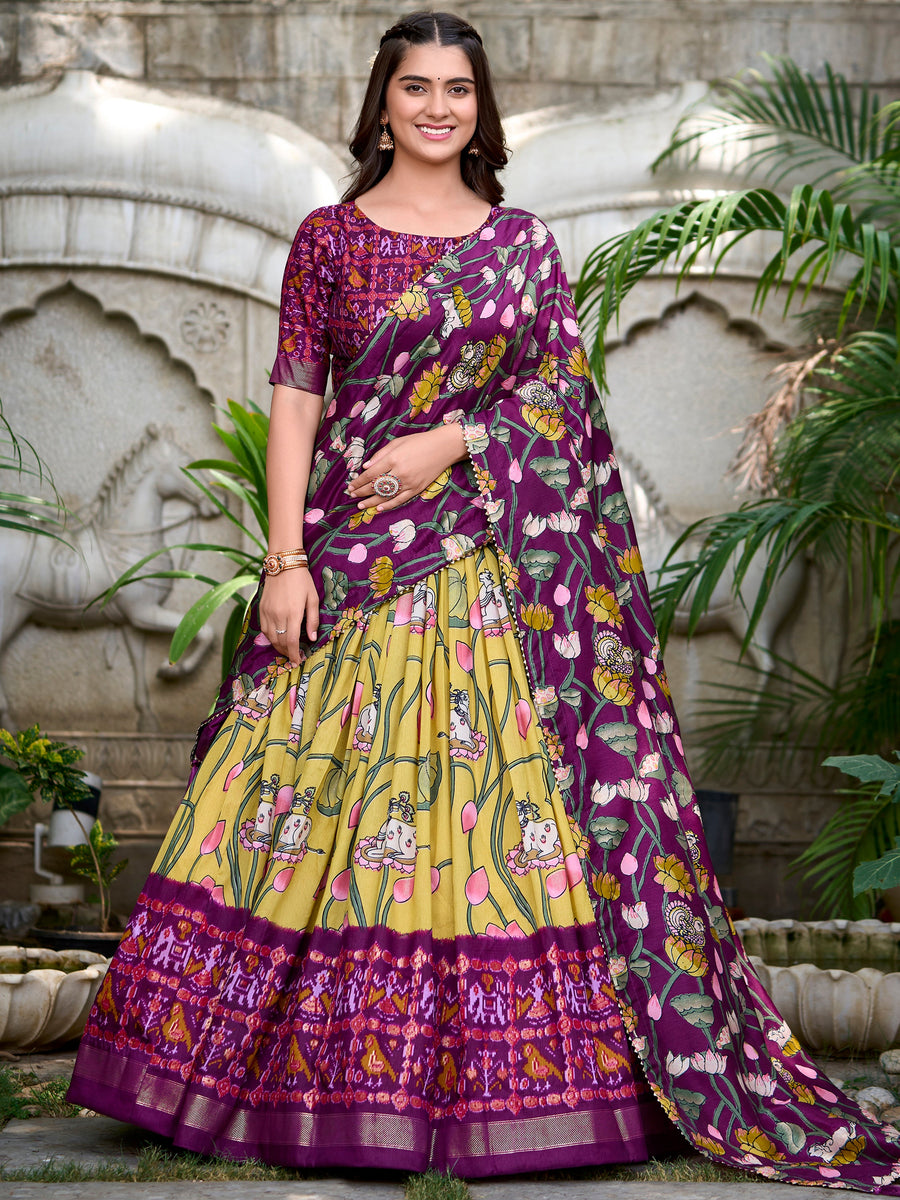 Awesome Yellow Patola Printed Silk Lehenga Choli With Dupatta