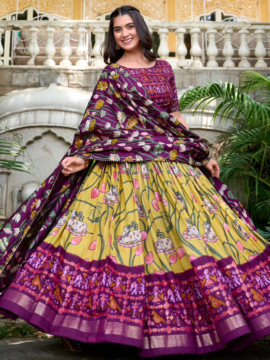 Awesome Yellow Patola Printed Silk Lehenga Choli With Dupatta