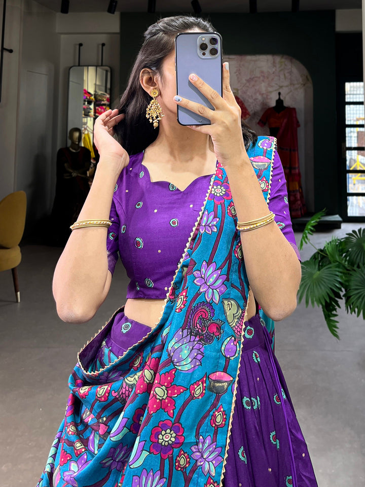 Beautiful Purple kalamkari Printed Silk Festival Wear Lehenga Choli