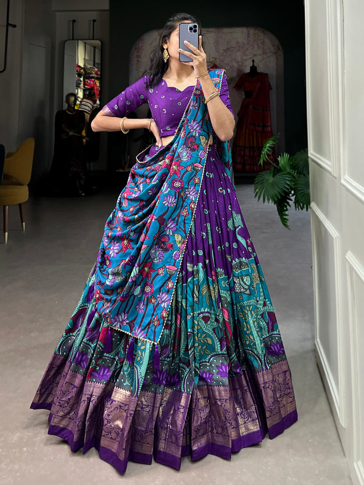 Beautiful Purple kalamkari Printed Silk Festival Wear Lehenga Choli