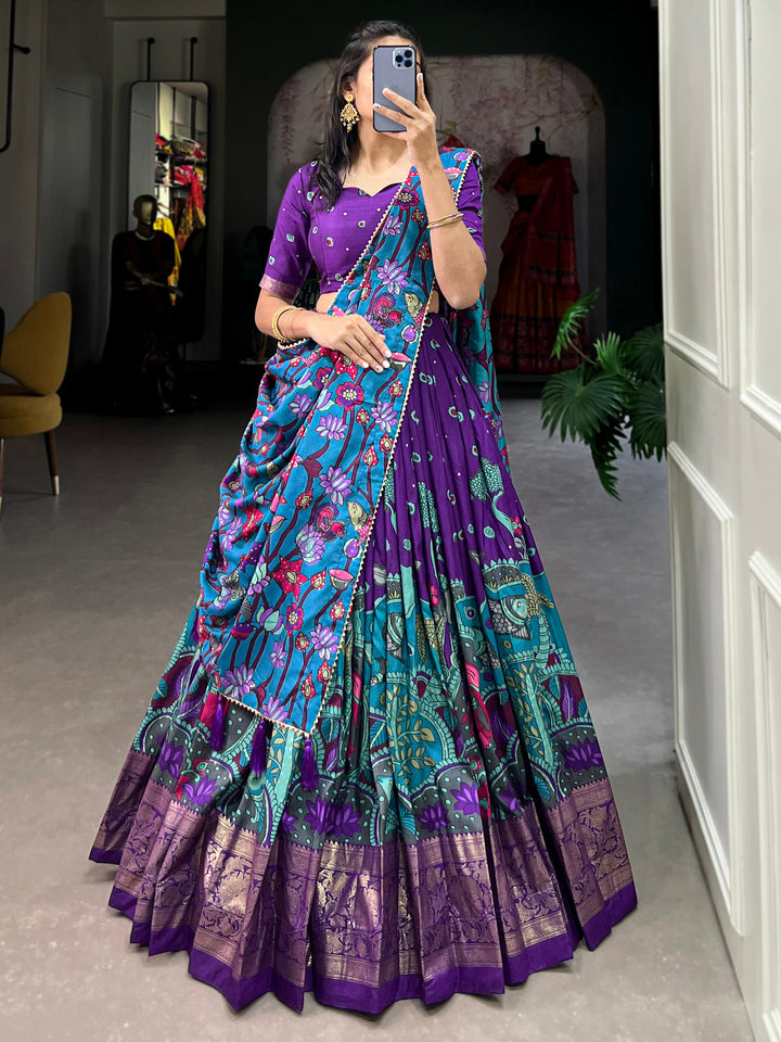 Beautiful Purple kalamkari Printed Silk Festival Wear Lehenga Choli