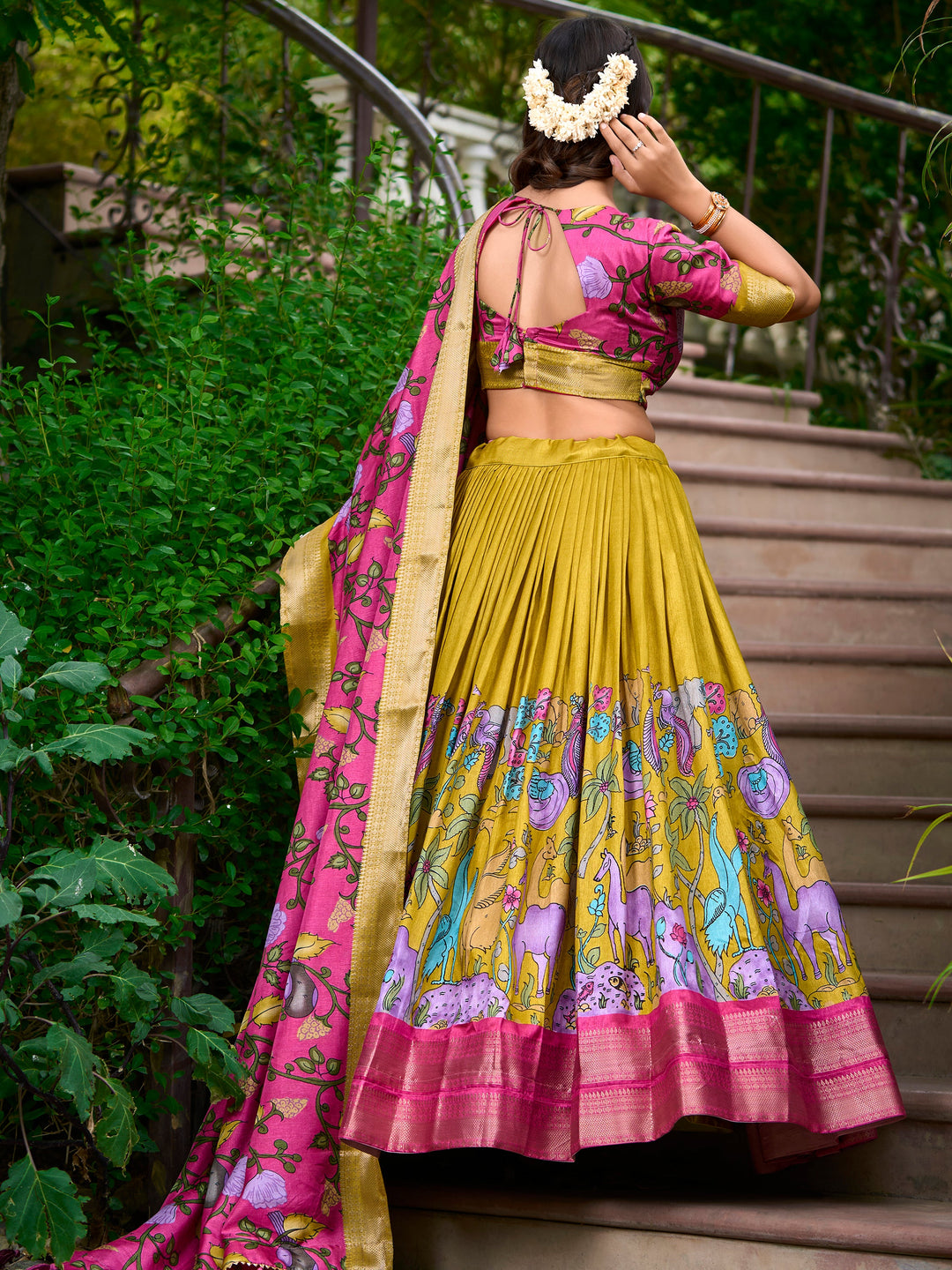 Mustard Yellow Lehenga | Elegant Pink Blouse & Matching Dupatta