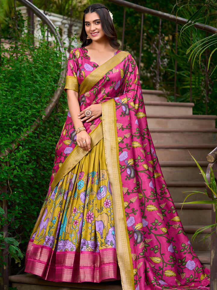 Mustard Yellow Lehenga | Elegant Pink Blouse & Matching Dupatta