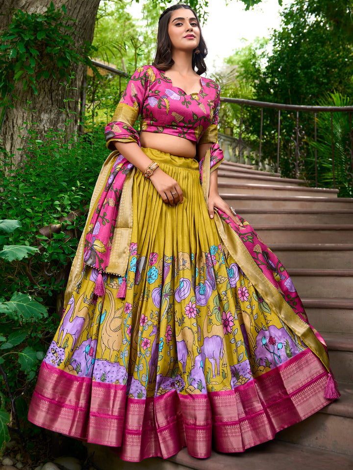 Mustard Yellow Lehenga | Elegant Pink Blouse & Matching Dupatta