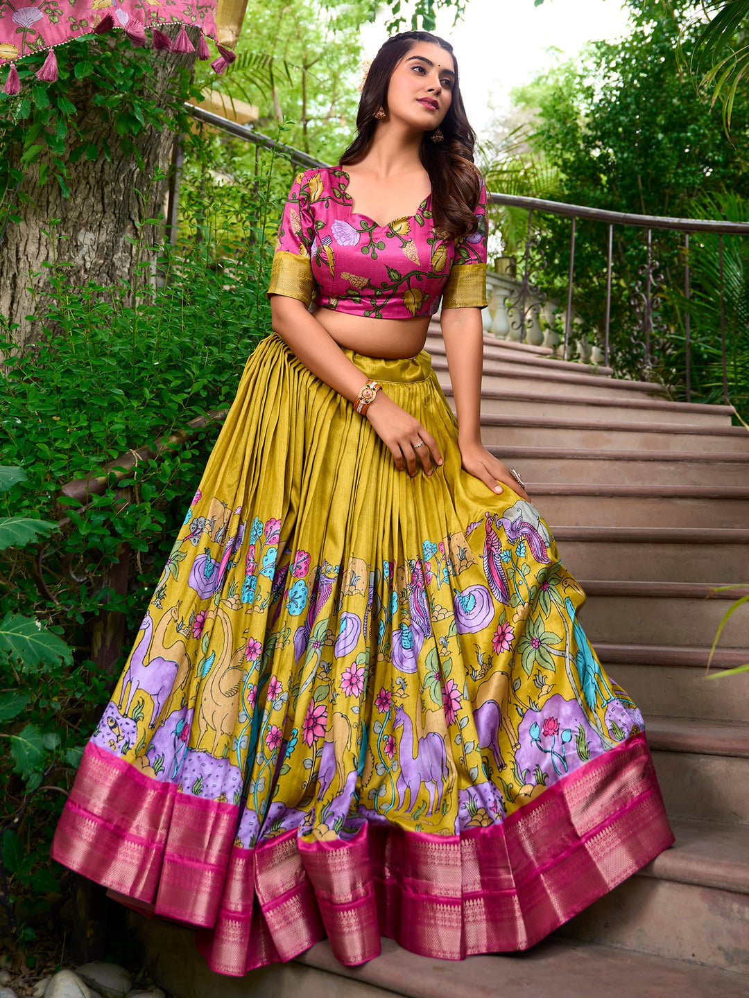 Mustard Yellow Lehenga | Elegant Pink Blouse & Matching Dupatta