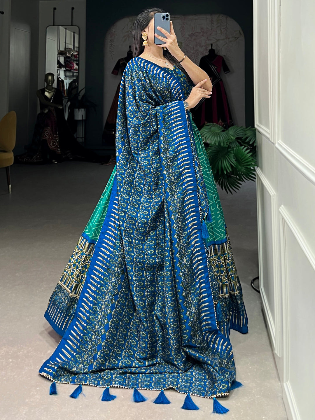 Lovely Teal Green Digital Printed Tussar Silk Event Wear Lehenga Choli