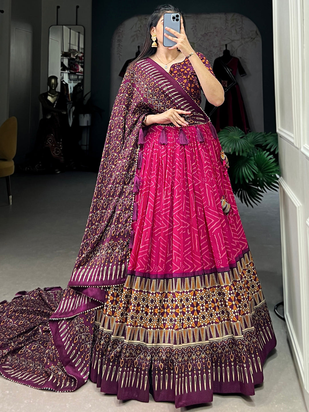 Gorgeous Pink Digital Printed Tussar Silk Lehenga Choli With Dupatta