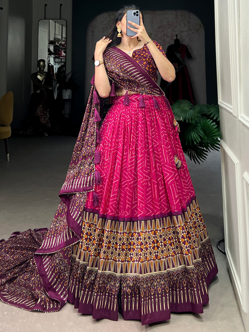 Gorgeous Pink Digital Printed Tussar Silk Lehenga Choli With Dupatta