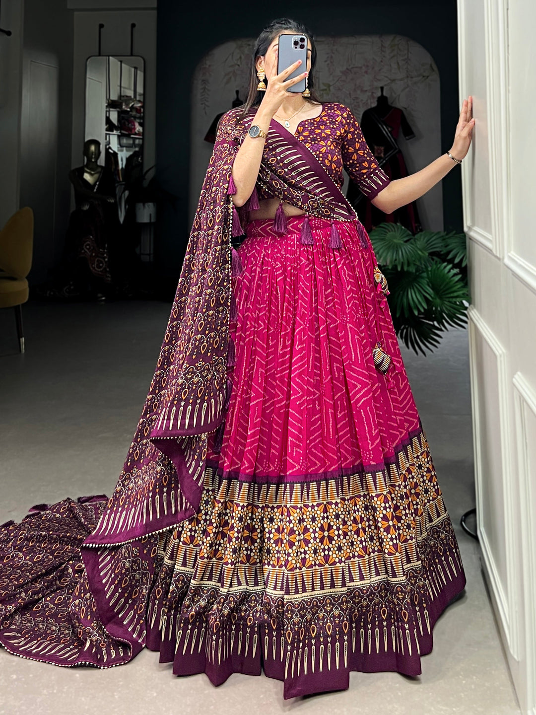 Gorgeous Pink Digital Printed Tussar Silk Lehenga Choli With Dupatta